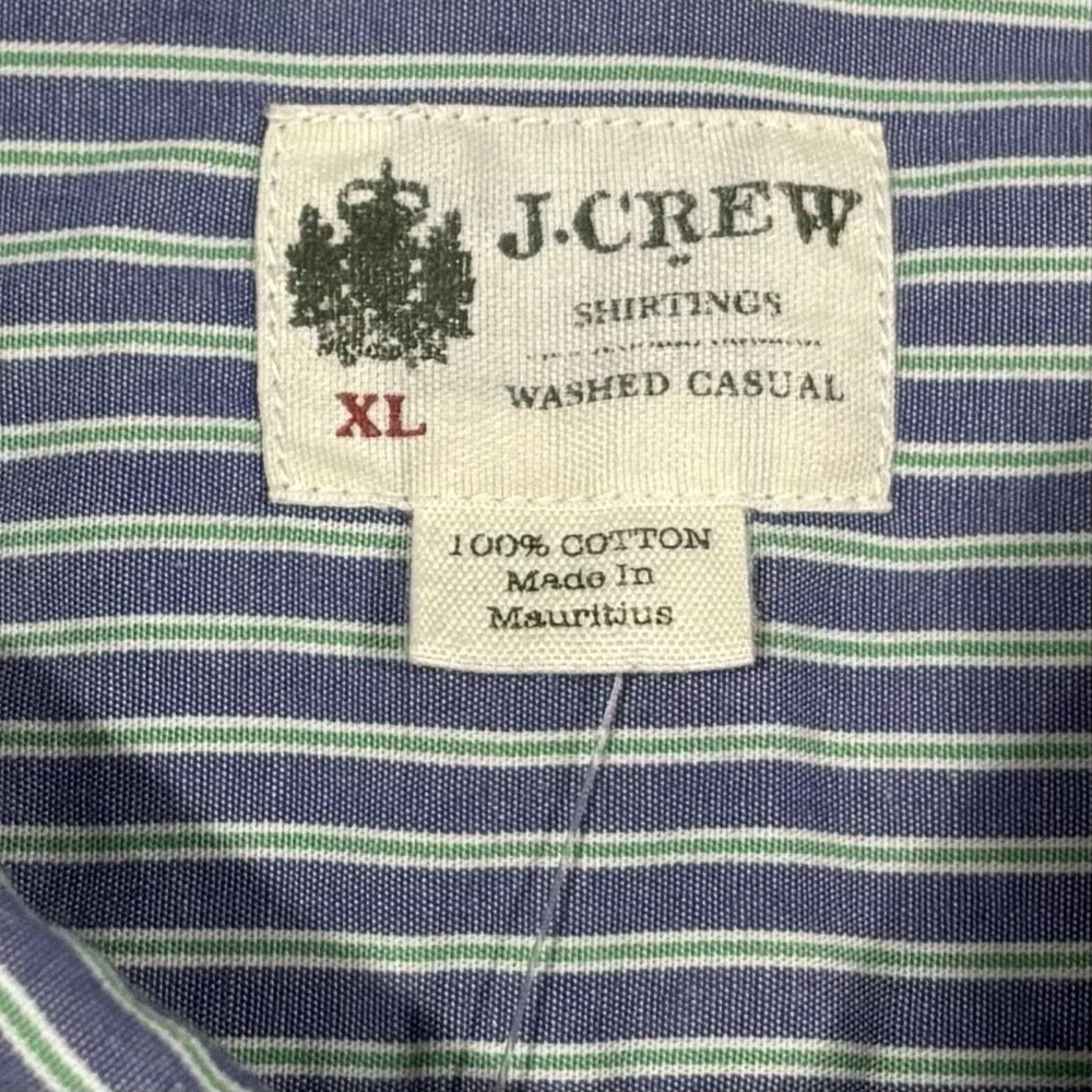 J. Crew Shirtings NWT Washed‎ Casual Blue Green Striped Button Down Shirt XL
